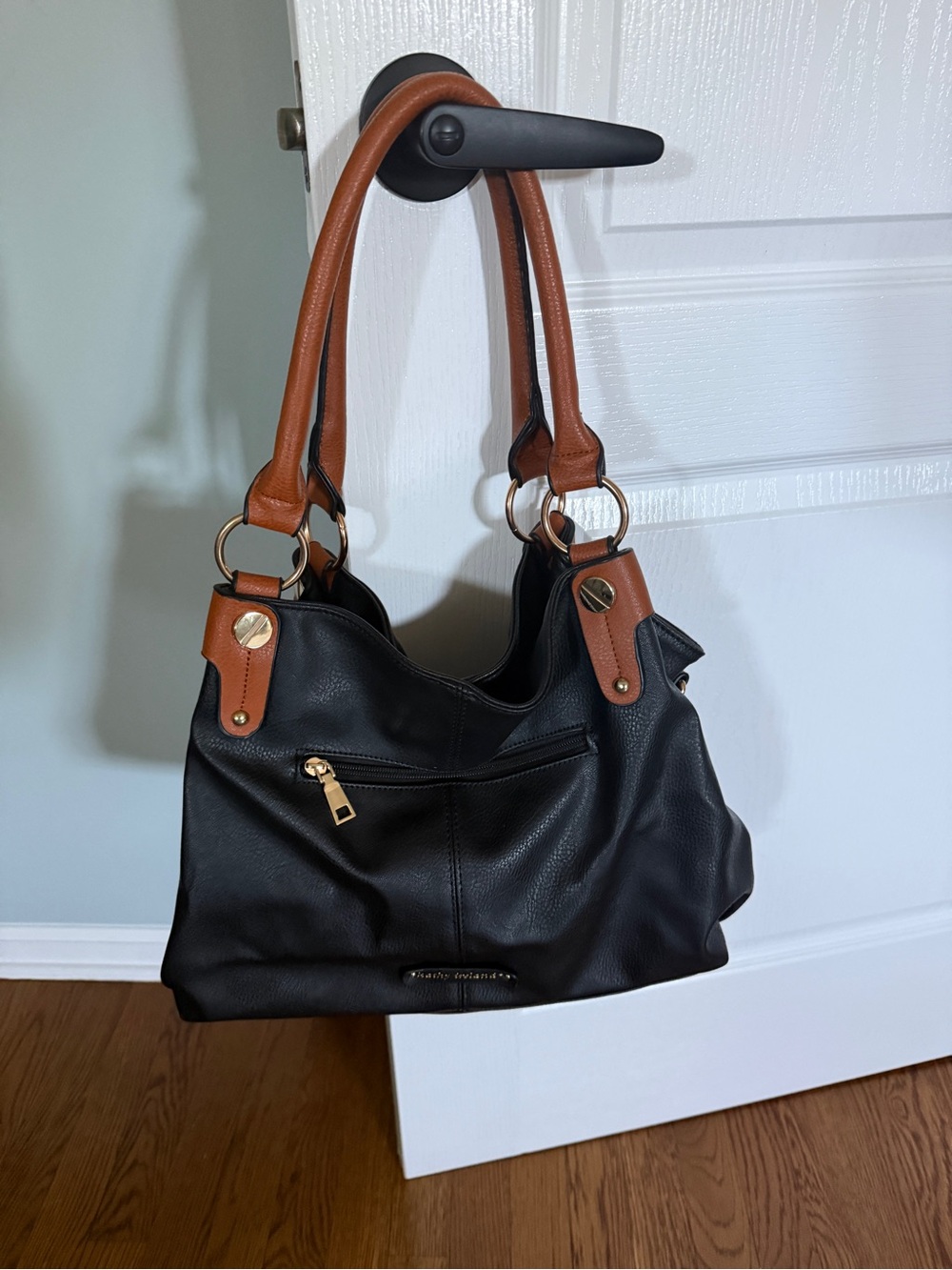 kathy ireland Black Shoulder Bag with Brown Trim